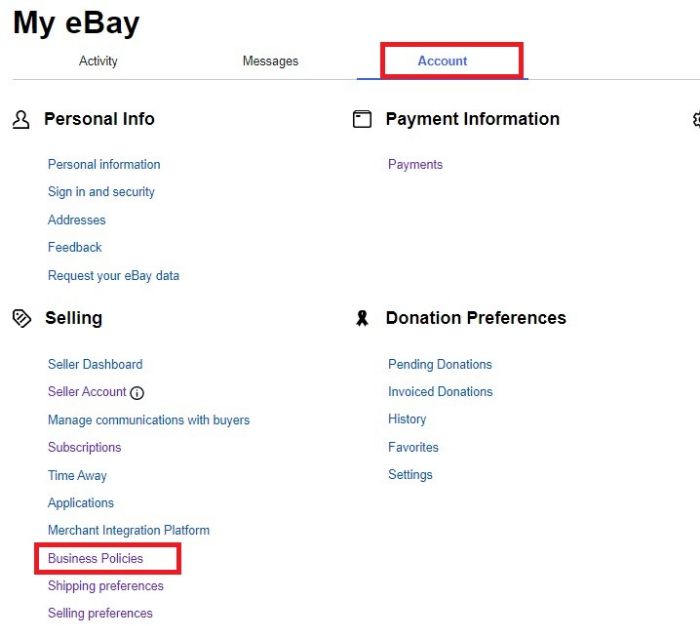 eBayビジネスポリシー